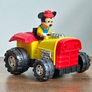 VINTAGE Disney MICKEY MOUSE Gyro Powered Tractor Toy Illco 1980s Hot Rod Car